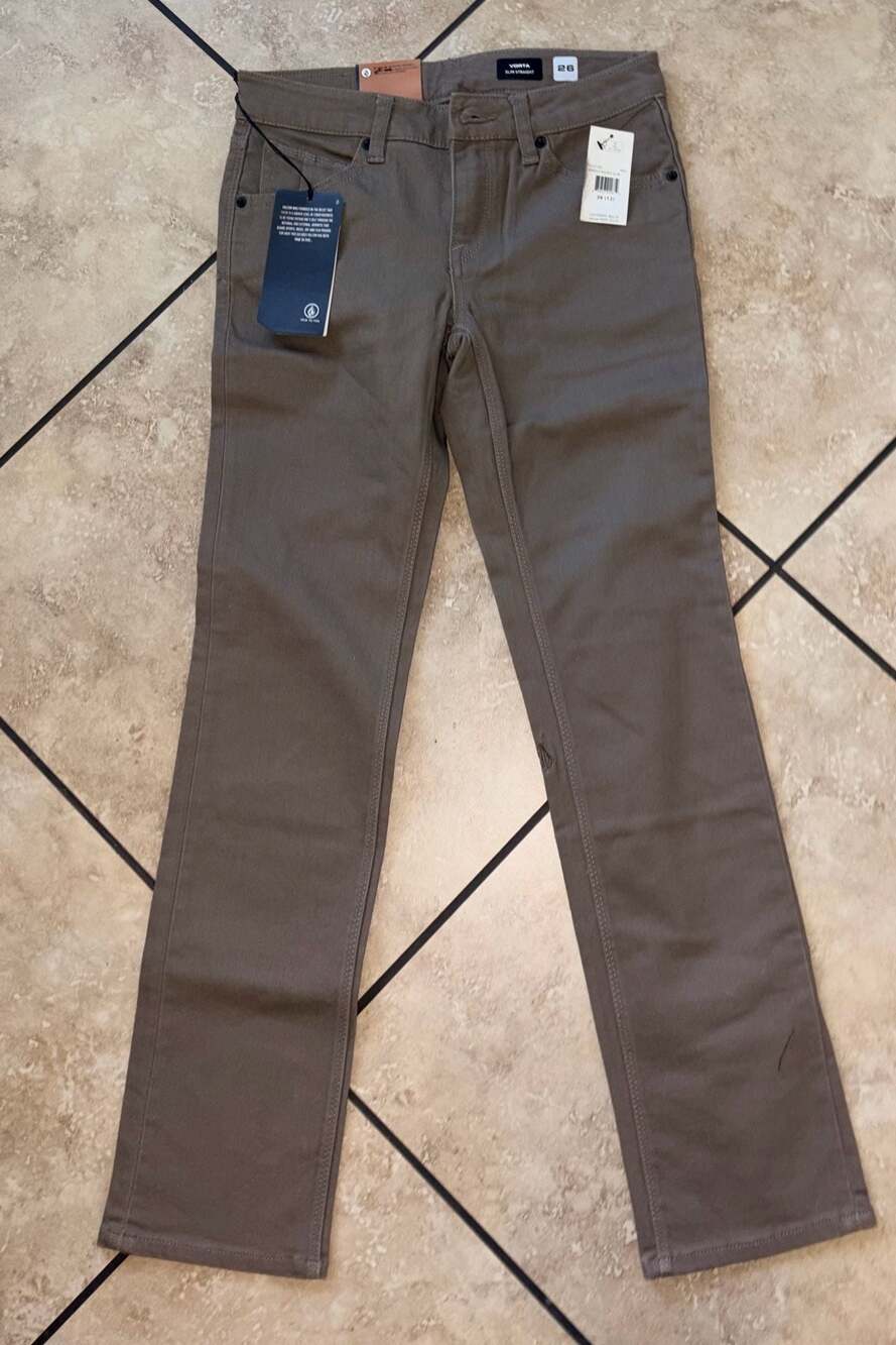 Volcom Youth Vorta Slim Straight 5 Pocket Slub Pants Size 26 Brown